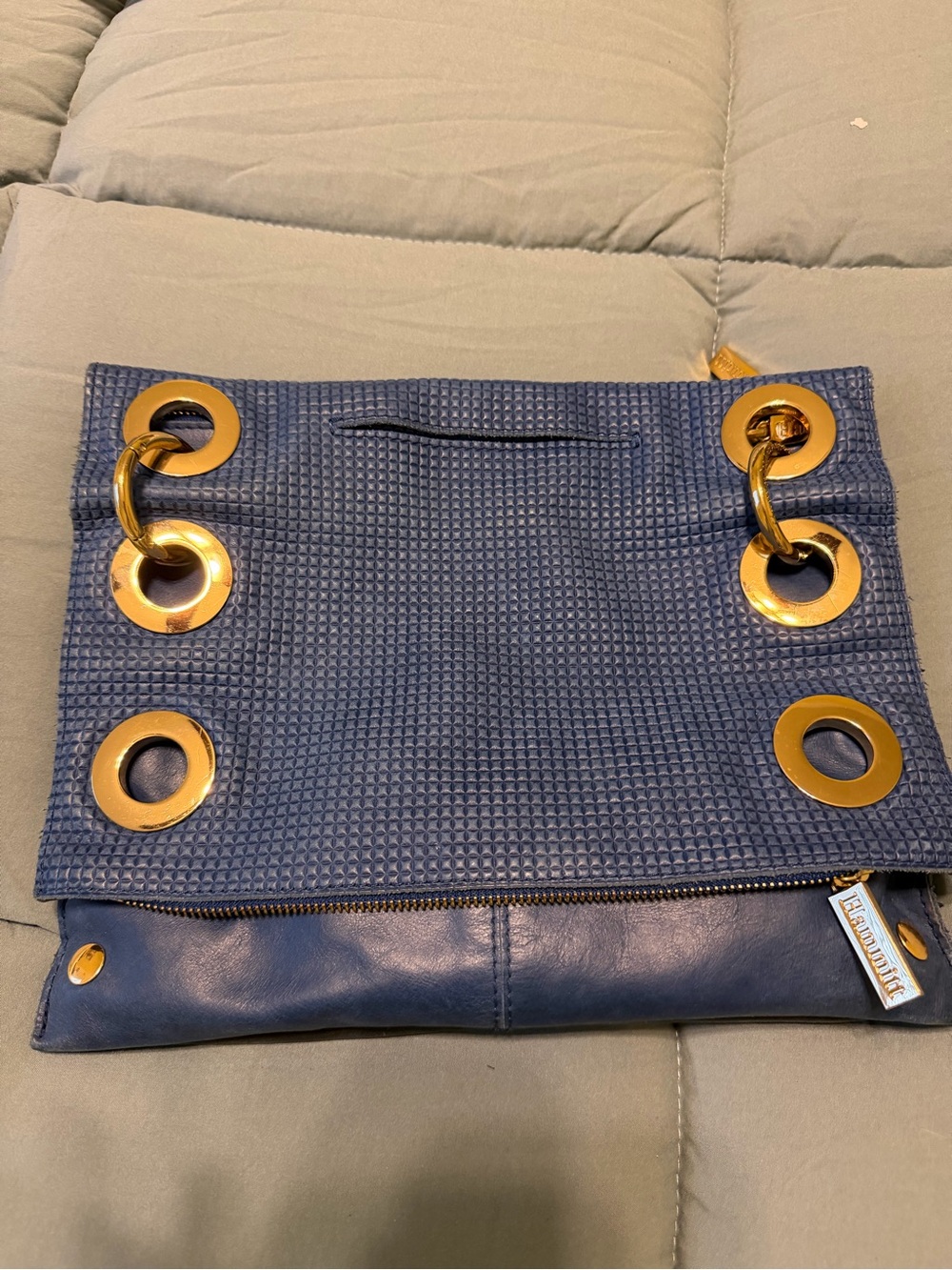 Hammitt Navy Blue Textured Crossbody with Gold Grommet Hardware